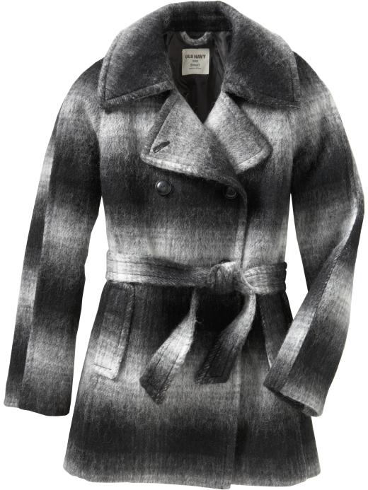 old navy women's wool blend coat black plaid