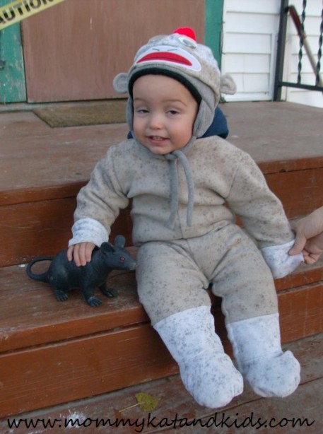boy dressed as sock monkey
