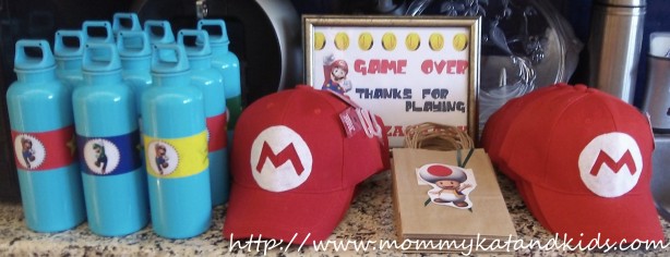 super mario hats water bottles and treat bags