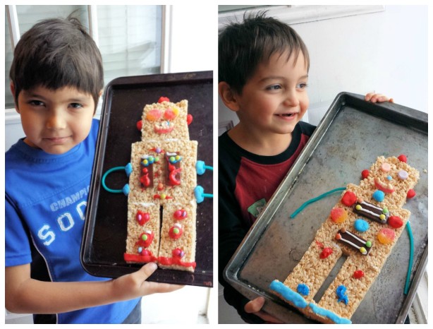 boys with rice krispies robots