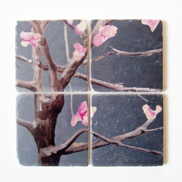 india & purry coasters pink flowers