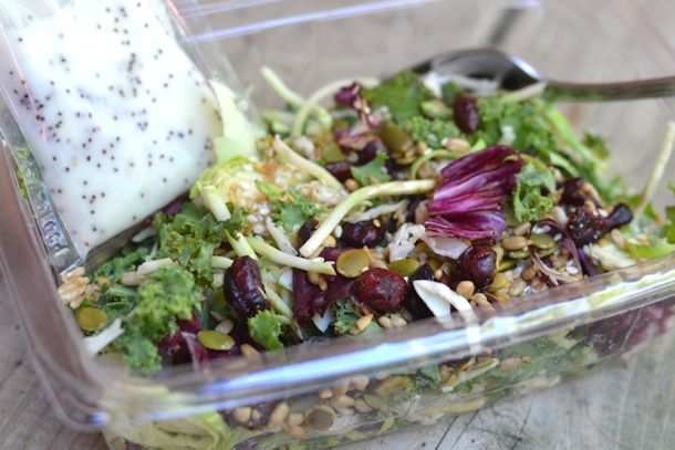 plant powered protein salad with dressing
