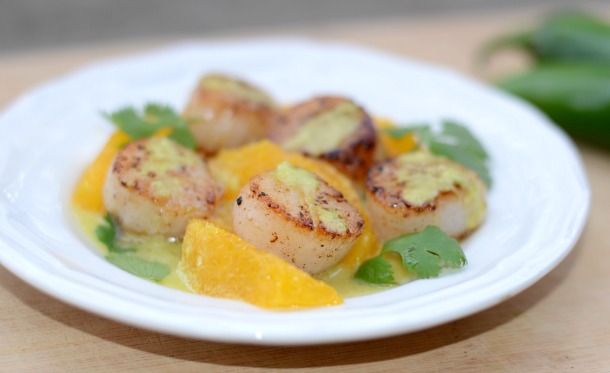 tangy jalapeno scallops on plate