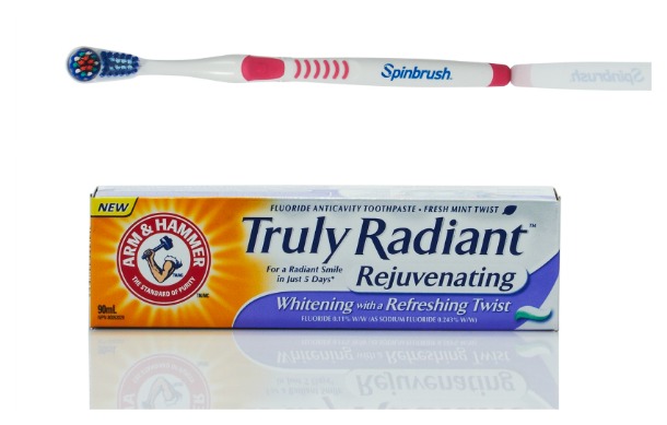 truly radiant toothbrush and paste