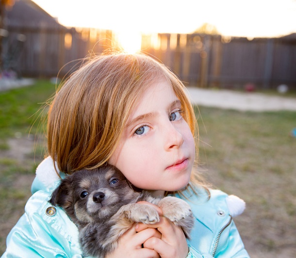girl with a puppy