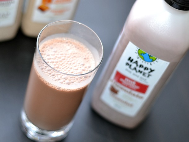 happy planet chocolate nut smoothie in glass