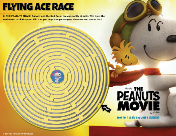 peanuts movie printable activity sheet flying ace race