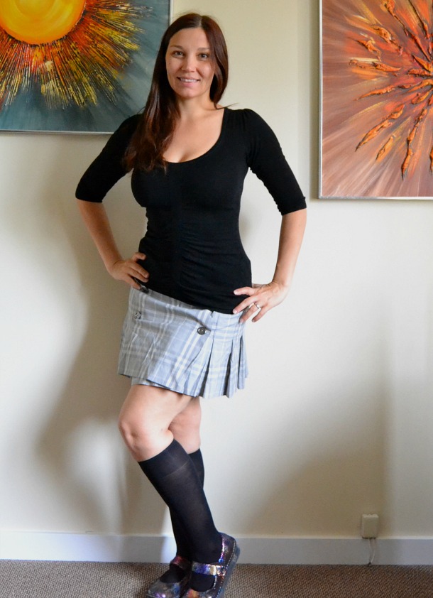 sox trot black knee-high socks with skirt