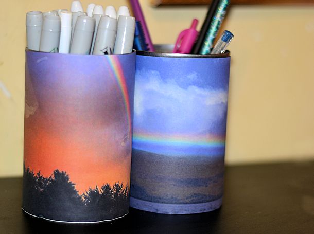 office pen cans rainbow