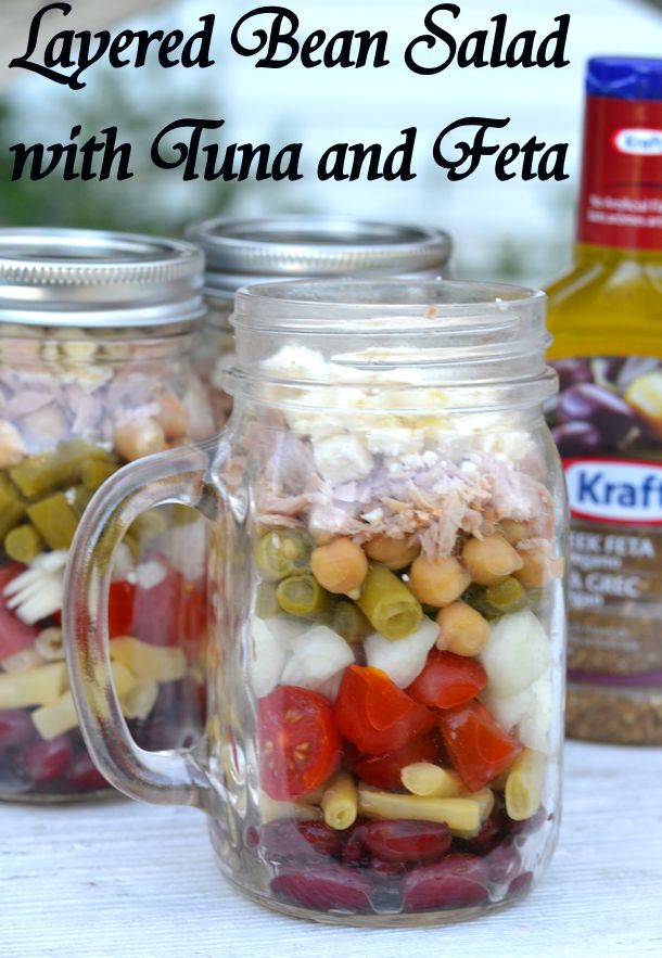 layered bean salad with tuna and feta