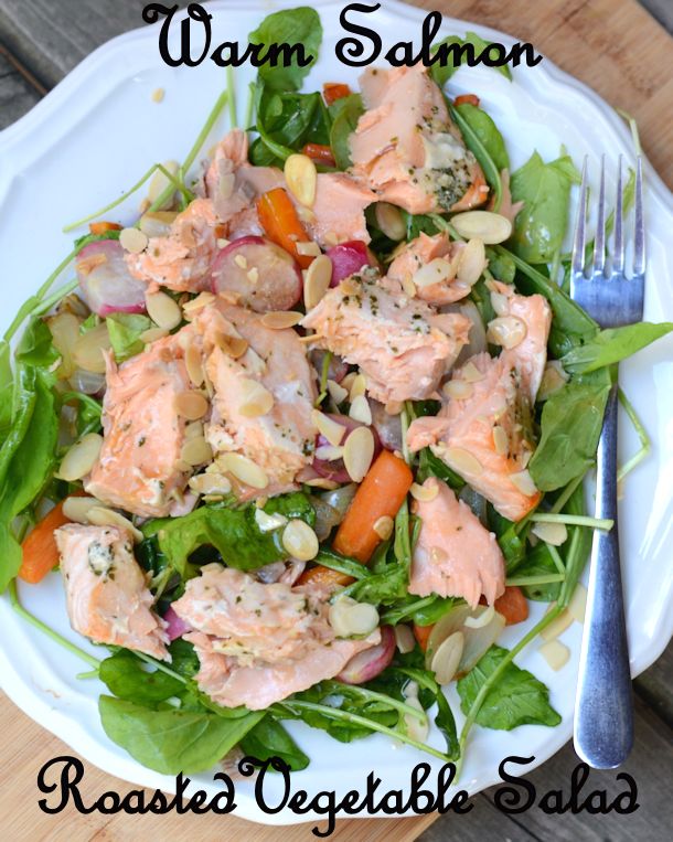 warm salmon roasted vegetable salad recipe