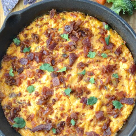 Easy Buffalo Bacon Cheddar Dip! Delicious with tortilla chips and fresh veggies!