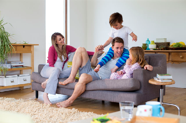 family on couch