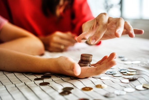 woman counting pennies