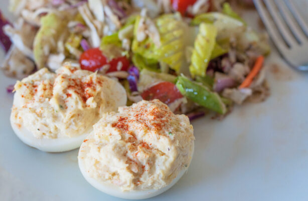 tuna-deviled-eggs-with-salad
