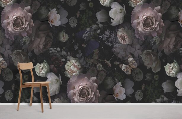 gothic blossom dark floral wallpaper