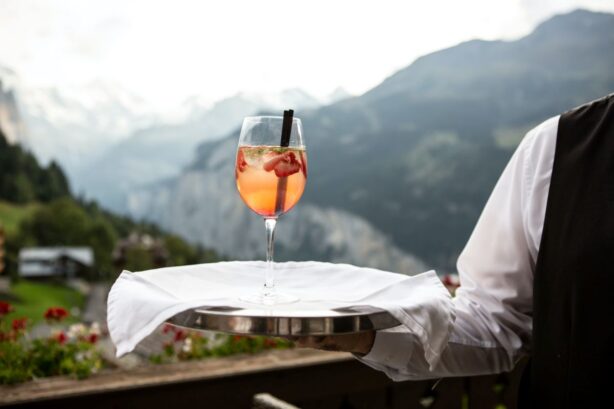 cocktail on tray at luxury resort