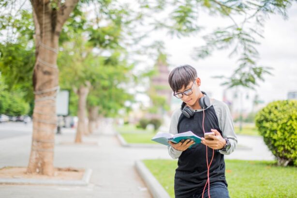 college student reading book