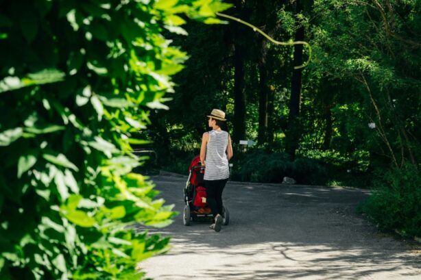 woman with stroller outdoors