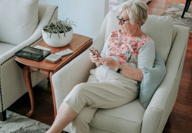 elderly woman relaxing at home