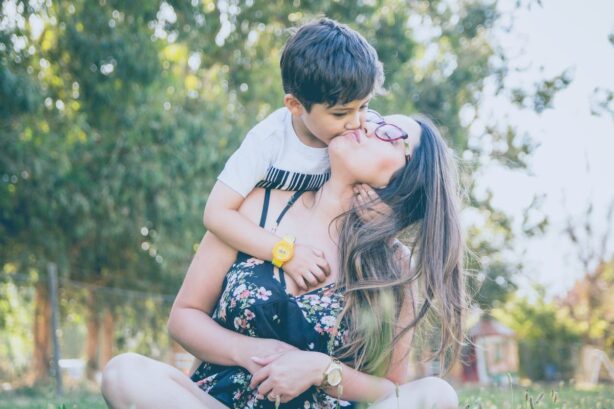 mom and son outdoors