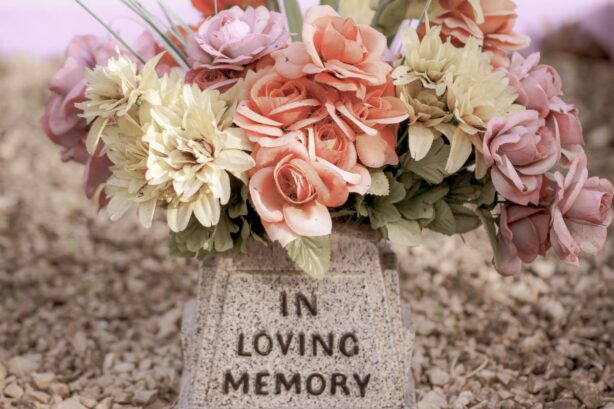 memorial stone and flowers