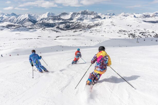 family skiing in banff