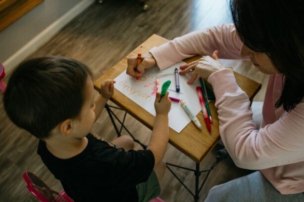 boy and babysitter coloring