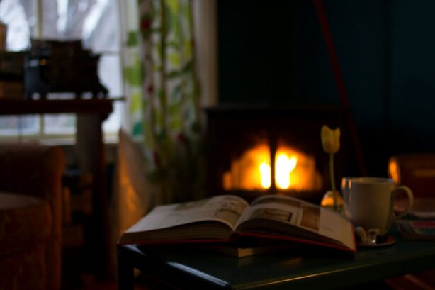 book beside fireplace