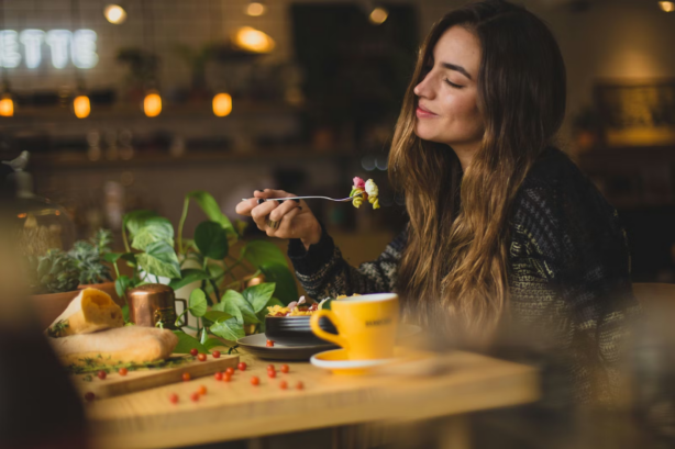 woman eating at a restaurant